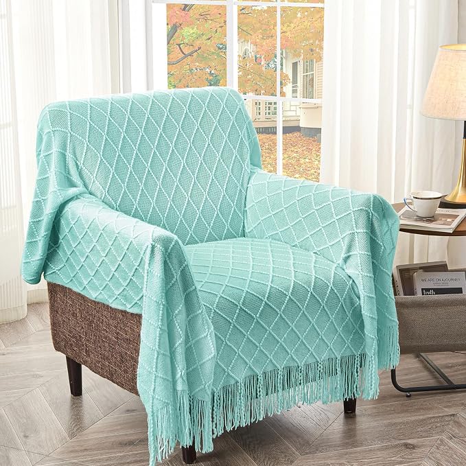 inhand Mint Green Knitted Throw Blanket for Couch and Bed, 50"x60" | Soft Living Room Home Decor Knitted Blanket with Tassel, Outdoor Lightweight Breathable , Farmhouse Warm Woven Decorative