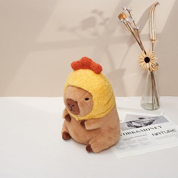 Cute Capybara Plush Pillow with Wearable Pumpkin Hat Plush Toys Children's Gift, Brown (11.8 Inches)