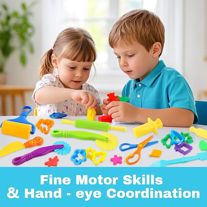 Dough Tools 21pcs Dough Tools Play for Kids Clay Accessories with Rolling Pins,Cutters,Roller,Safety Scissors,Plastic Knife