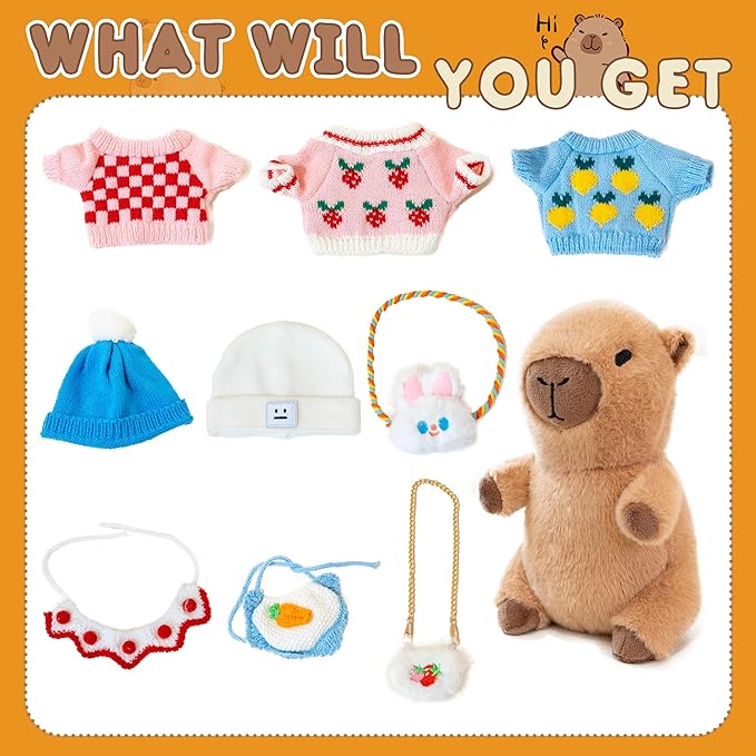 Capybara Plush with 10 Pcs Clothes & Accessories,Christmas Stuffed Animals, 10.2 in Cute Capybara Plush Toys,Birthday Gifts&Dress Up Cute Plushies for Boys/Girls (Spring-C)