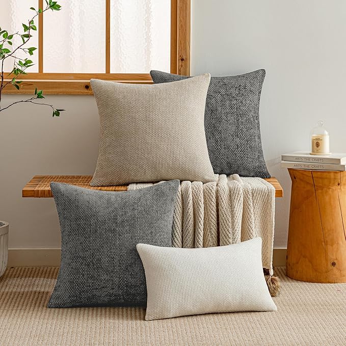 a moment Dark Gray Chenille Throw Pillow Covers 16x16 Inch Pack of 2 Modern Decorative Throw Pillow Covers Farmhouse Cross Covers Home Decor for Sofa Bedroom Living Room
