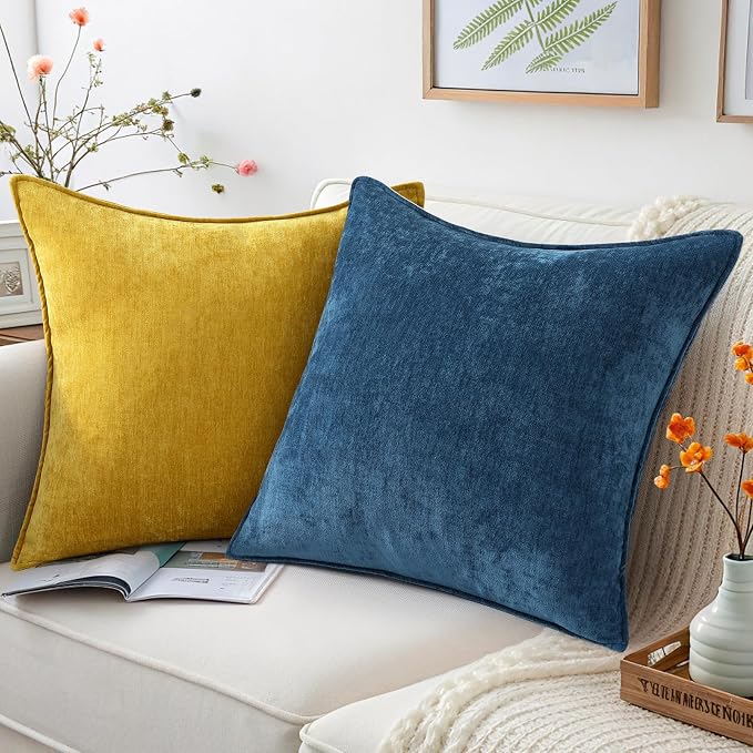 decorUhome Chenille Poseidon Velvet Throw Pillow Covers 20x20 Set of 2 | Fall Soft Couch Decorative Modern Farmhouse Pillow Cases with Elegant Design for Sofa Bed Living Room Home Decor