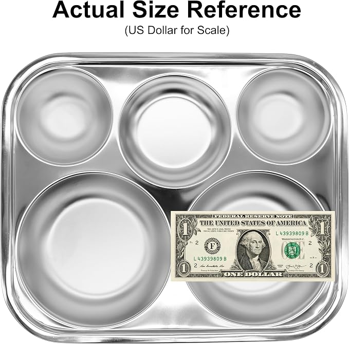 Korean Stainless Steel Large Divided Plates for Adults & Teens 2-Pack | Premium 304 electro-polished stainless steel, no black residue, BPA-free large tray for diet portion control