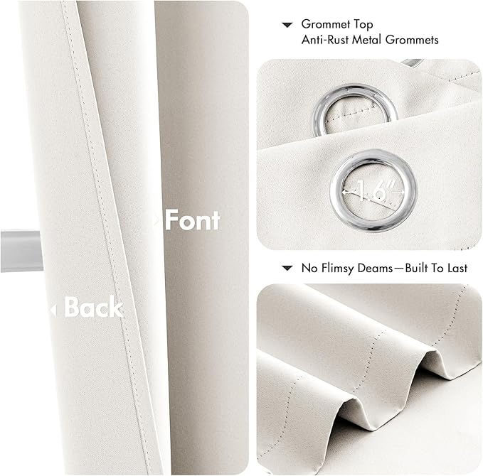 MIULEE Blackout Curtains for Bedroom 2 Panels 34 x 45 Inch Long Ivory | Thermal Insulated, Living Room Darkening Grommet Drapes, Noise Reducing, Light Blocking Window Treatments