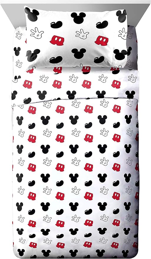 Jay Franco Kids Sheet Set with Fitted, Flat Sheets & Pillow Cover - Ultra-Soft Bedding with Pillowcase for Room Decor, White - Mickey Mouse, 4 Piece Full