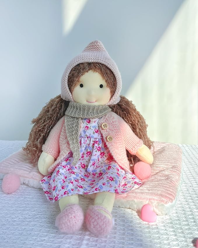 Waldorf Doll - Handmade Personalized Plush Collectors Doll for Kids Birthday Present with Beautiful Box - Luna 12"