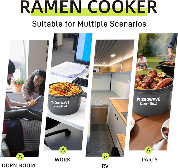Layron Large Ramen Bowl Set, Ramen Noodle Bowls Microwavable 45 oz, Ramen Cooker, Microwave Pasta Cooker, Ramen Bowl Microwave Gift for College Male Female Dorm Room (grey)