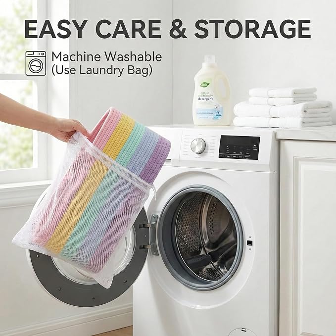 JMvicyroam 65L Extra Large Machine Washable Cotton Rope Blanket Basket | Collapsible laundry hamper, Reinforced handles, For blankets, pillows, toys and clothes, Living room and bedroom, Rainbow