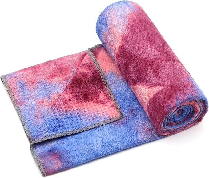 Eunzel 2 Pack Yoga Towel,Hot Yoga Mat Towel with Grip Dots Sweat Absorbent Non-Slip for Hot Yoga, Pilates and Workout 24" x72, Coral Sunrise & Azure Twilight