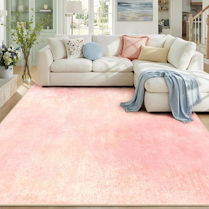 RELEANY Washable Area Rugs 9'x12' Non-Slip Modern Abstract Soft for Living Room Entryway Bedroom Kitchen, Print Pattern, Light Pink