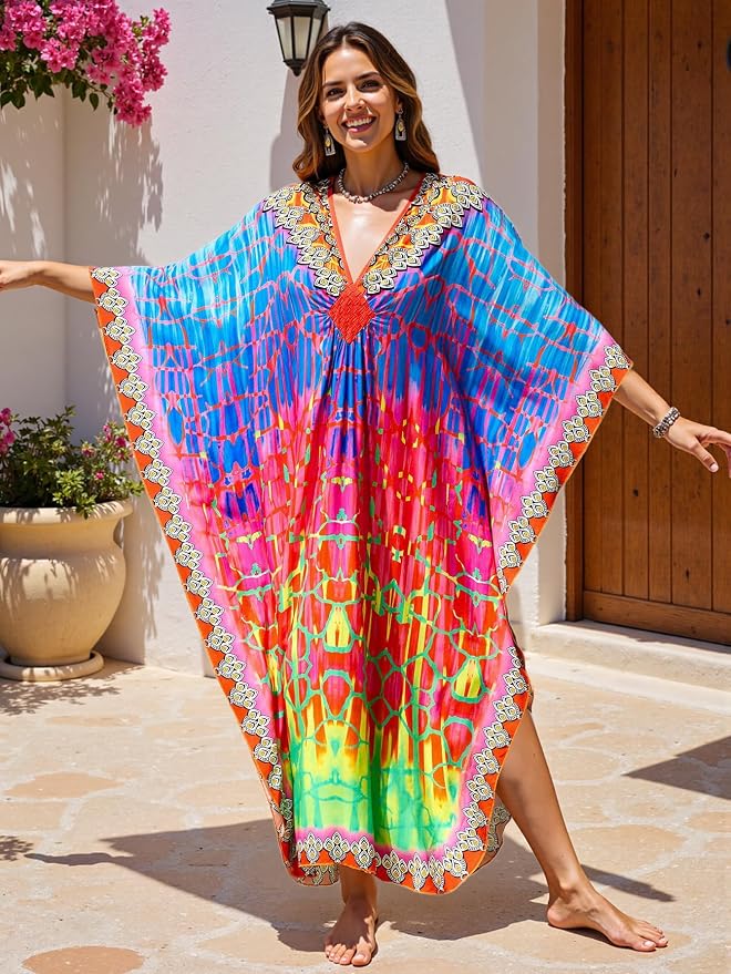 Mumu Dresses for Women Plus Size, Bohemian Kaftan Beach Cover Up Long Maxi Nightgown Soft Loungewear