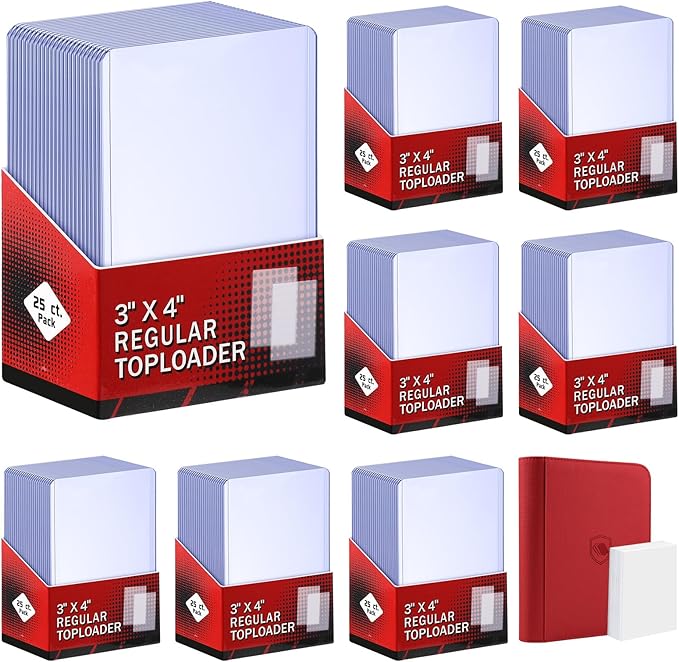 400 Card Sleeves Top Loaders for Cards Included 96 Pockets Top Loader Binder, 3" x 4" Baseball Card Protector Hard Plastic Card Holder for Sports Trading Cards (200 Toploaders + 200 Soft Sleeves)