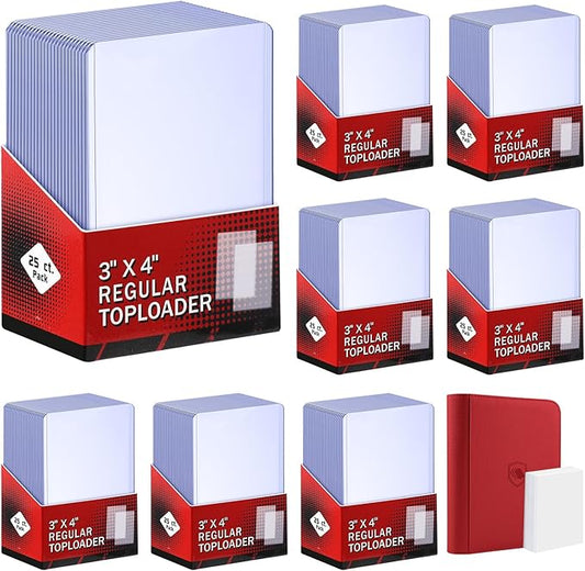 400 Card Sleeves Top Loaders for Cards Included 96 Pockets Top Loader Binder, 3" x 4" Baseball Card Protector Hard Plastic Card Holder for Sports Trading Cards (200 Toploaders + 200 Soft Sleeves)