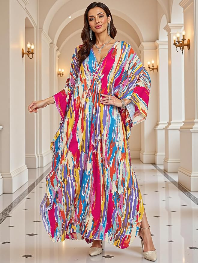 Mumu Dresses for Women Plus Size, Bohemian Kaftan Beach Cover Up Long Maxi Nightgown Soft Loungewear