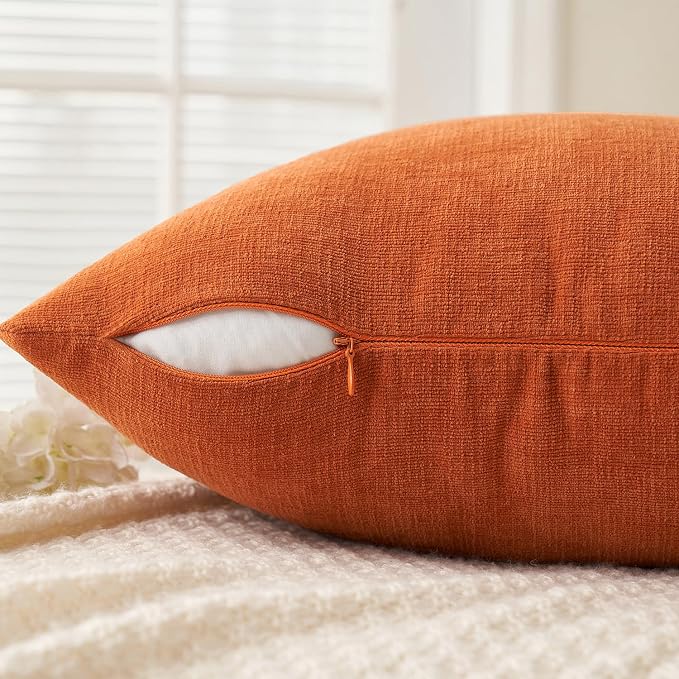 MIULEE Fall Orange Chenille Couch Euro Throw Pillow Covers, 22x22 | Set of 2, Soft Farmhouse Modern Home Decor, Decorative Pillowcases for Sofa Living Room Bed
