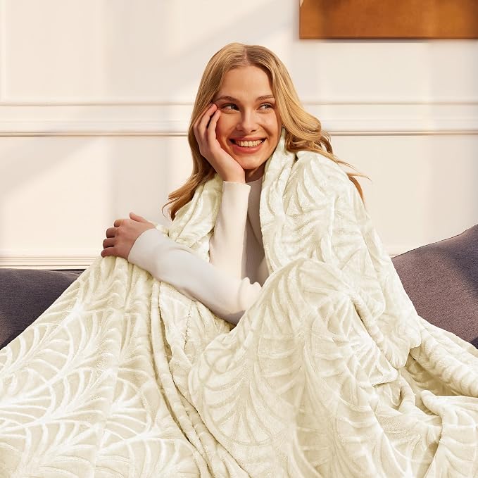 Whale Flotilla Soft Flannel Fleece Twin Size Blanket for Bed, Ivory | Cozy Lightweight Breathable Coverlet, Plush Fluffy Bedspread, Vintage Pattern Decorative Blanket for Dorm, All Season 60"x80"