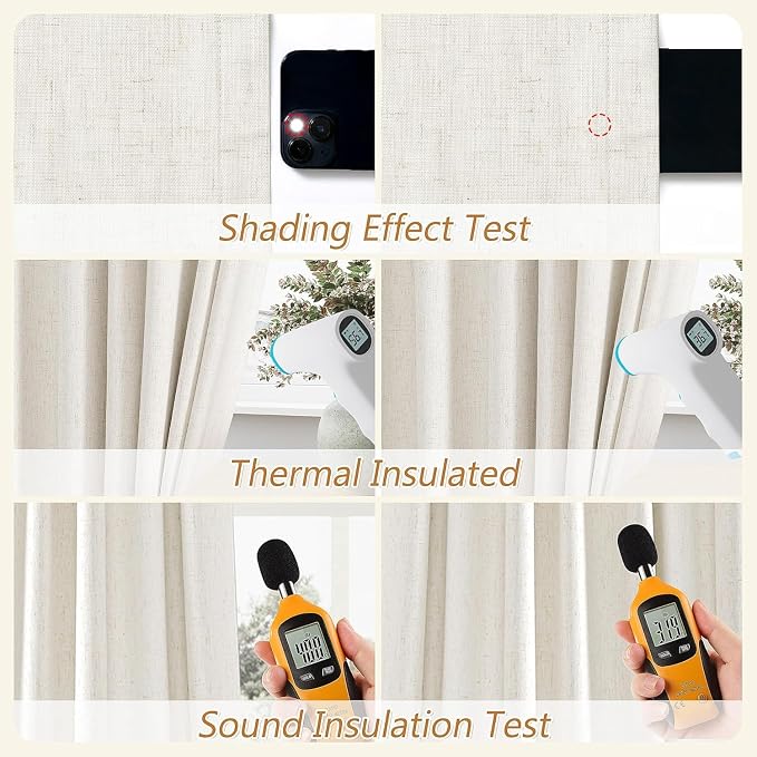 Guken Extra Wide 100% Blackout Linen Curtains for Bedroom 108 Inch Long 9 FT Natural Cream Black Out Curtain Back Tab Room Darkening Window Drapes for Living Room 1 Panel Beige Ivory 100x108