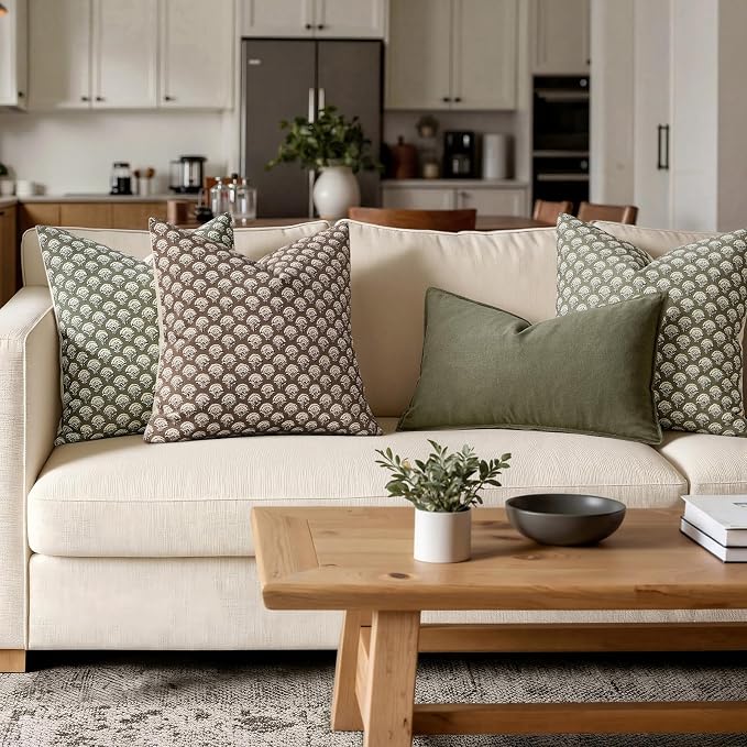 MIULEE Fall Floral Print Decorative Euro Pillow Covers 22x22, Chocolate | Vintage Boho Farmhouse Modern Home Decor, Set of 2, Brown Block Print Cushion Covers for Couch Sofa Bed Living Room