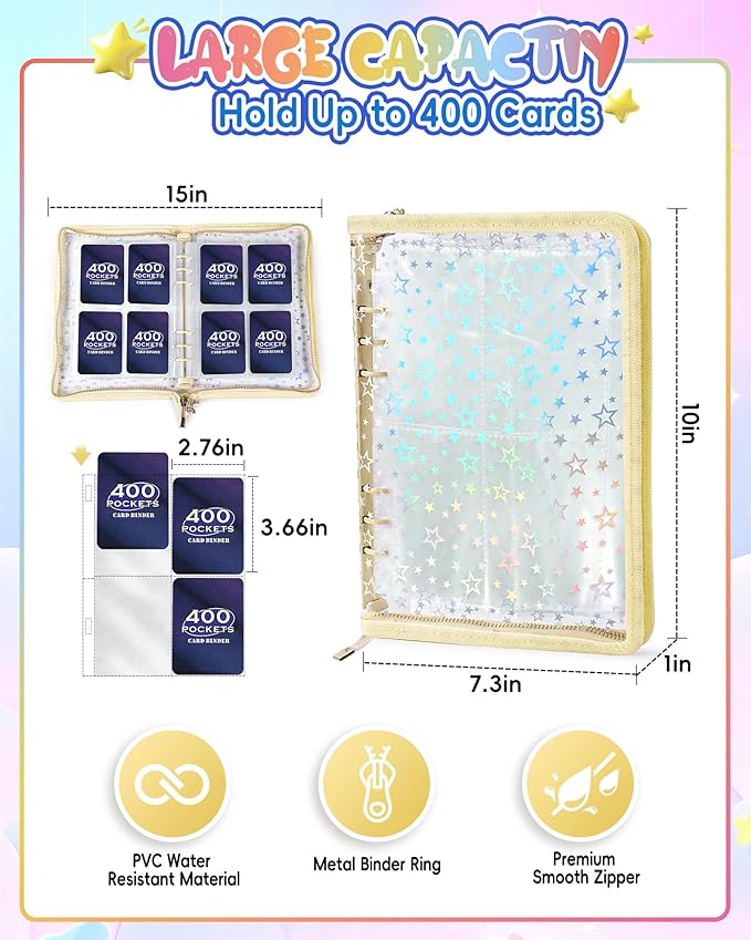 4 Pocket Card Binder with 20 Stickers, A5 Kpop Photocard Binder for 400 Cards, Trading Card Binder, Card Collection Binder, Cute Mini Card Binder for Gifts