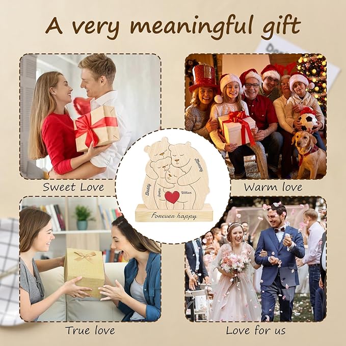 Personalized Wooden Bear Puzzle with Names Hugging Bears Family Puzzle Custom Mom/Dad/Family Members,Christmas DayPresent (Hug The Bear 1)