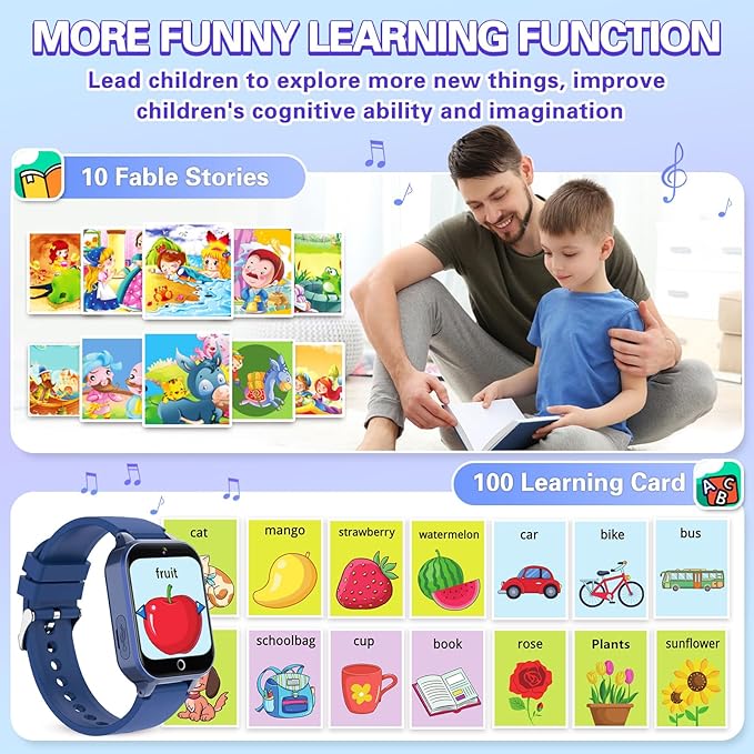Vakzovy Smart Watch for Kids with 39 Puzzle Games HD Camera MP3 Player Audiobook Video Pedometer Habit Tracking Learn Card Flashlight Kids Smart Watch Boys Gift for 5-12 Year Old Boys Toys