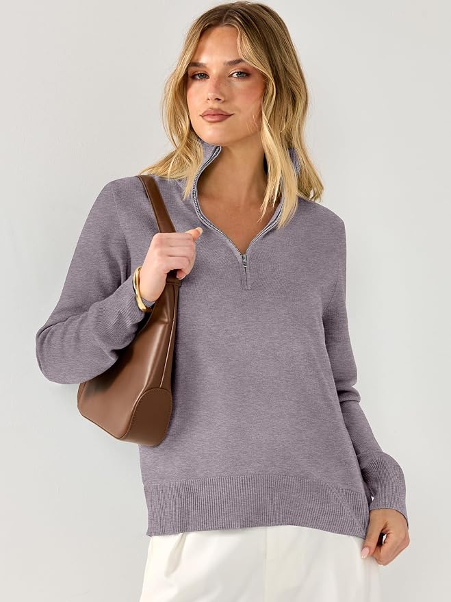 ANRABESS Women Quarter Zip Long Sleeve Fall Pullover Sweater | Soft Knit Fabric Medium Stretch, Business Casual Work Office, Travel Vacation, 2026 Trendy Fashion, Winter Cozy Outfits