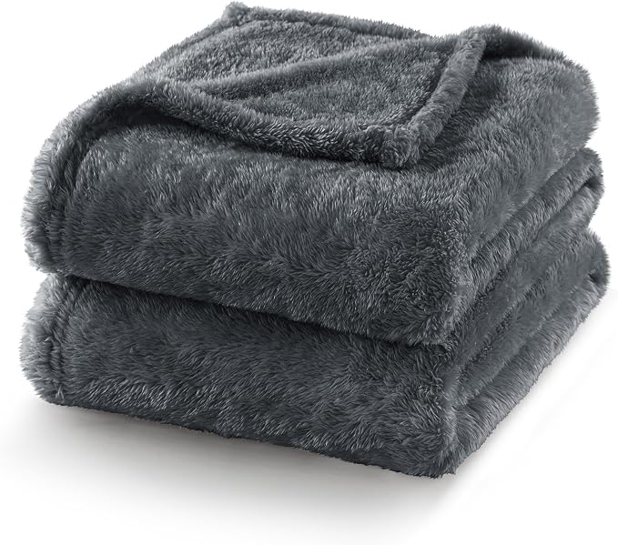 Exclusivo Mezcla Fuzzy Plush Fleece Bed Blanket Queen Size, Dark Grey | 90x90 Inches, Super Soft and Cozy Bed Blanket, Fluffy Decorative Bedding for Livingroom, Bedroom, All Season