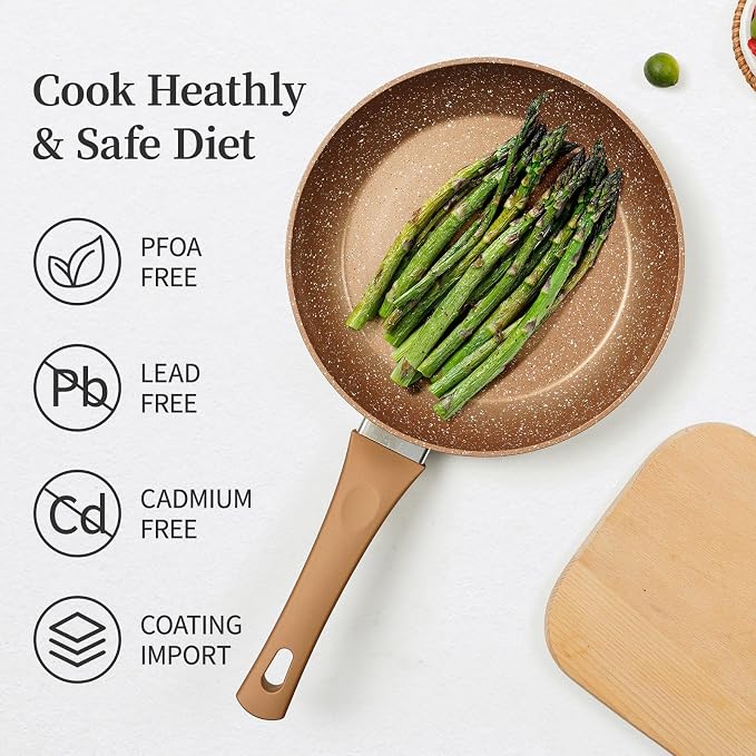 Innerwell 8-Inch Nonstick Frying Pan Small Egg Pan Skillet | Even Heating All Stove Compatible, PFOA PFOS Free, Granite Stone Cookware Skillet, Healthy and Non Toxic, Gold