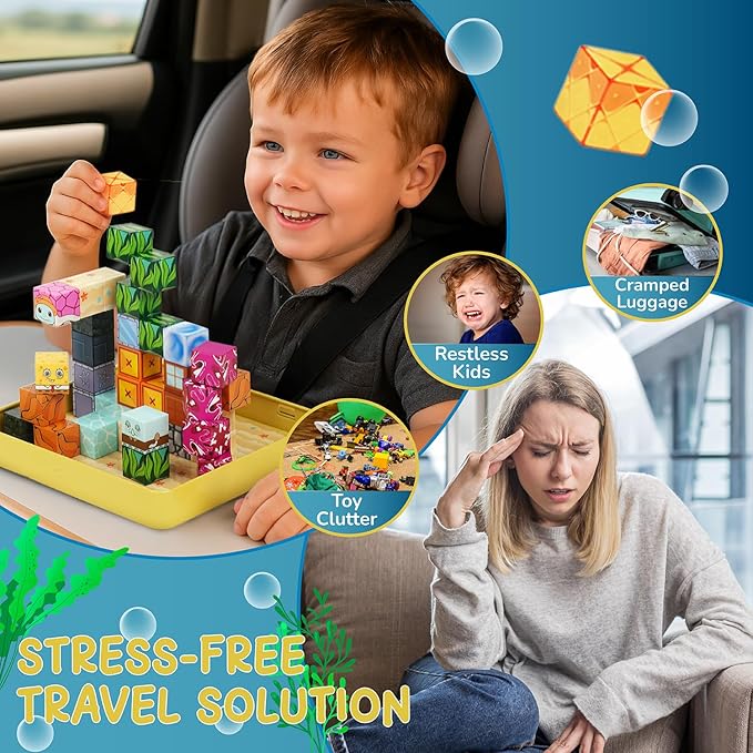 49PCS Mini Magnetic Blocks Ocean Theme – Sea Life Magnet Building Cubes with Storage Iron Box, STEM Educational Travel Toys for Kids Ages 3–8, Creative 3D Learning Construction Set