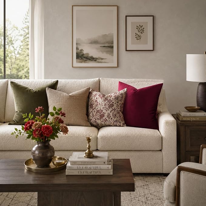 GIGIZAZA Burgundy Velvet Pillow Covers 22x22 Decorative Pillows Pack of 2 | Red Throw Pillows for Couch Sofa,280gsm Soft Textured Fabric,Modern Square Pillowcases,Luxury Cushion Covers