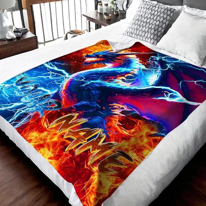 Boys Personalized Dragon Blanket Gift Throw Blankets for Kids Teens Dragon Lovers, 60x80 Inches Lightweight Soft Custom Decor Throw for Sofa Couch Bed Home Son Cool Birthday Gift