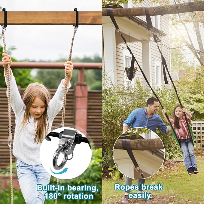 Heavy Duty Swing Hangers with 180° Snap Hooks Metal Swingset Accessories Swing Set Brackets Hardware Swingset Attachments Wooden Sets Playground Porch Outdoor Indoor (Black of 2Pcs)