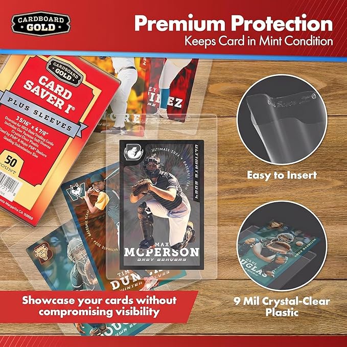Cardboard Gold Card Saver 1 w/Sleeves - 100 Count - Semi Rigid Card Holder, Trading Card Protectors - PSA-Approved Cardsaver for Baseball, Trading, Sports Cards - Binder & Storage Box Compatible