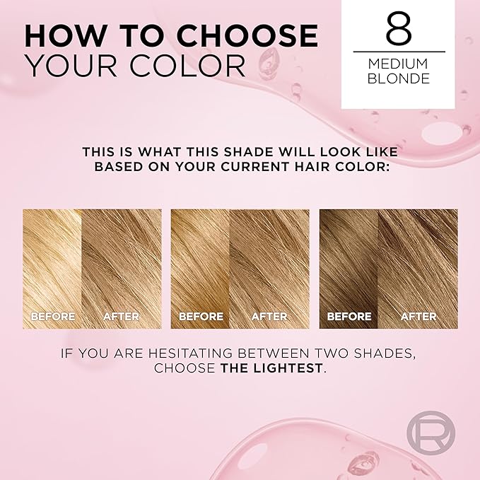 L'Oreal Paris Excellence Crème Permanent Hair Dye, Triple Care Hair Color with Hyaluronic Acid for 100% Gray Coverage, 8 Medium Blonde, 1 Kit (Packaging May Vary)