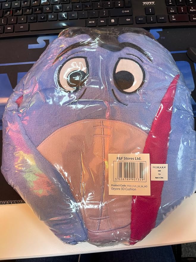 Disney Stitch 3D Plush Cushions for Bed Travel, Cute Cuddle Pillow Stuffed Character Pillow, Bedroom Accessories, Room Decor, Gifts for Kids (Blue Eeyore, L15.35 x W11.81)