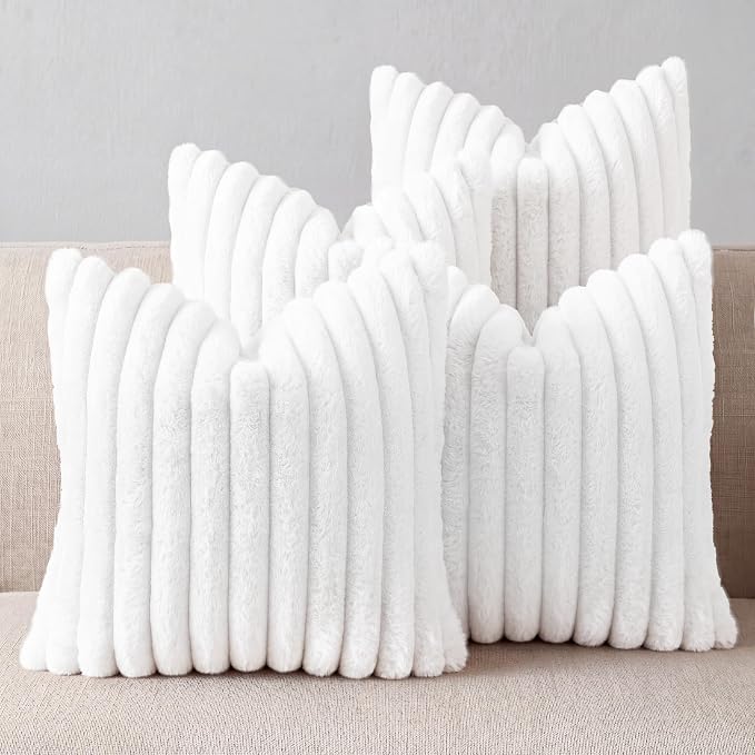 White Throw Pillow Covers 16 x 16 Set of 4, Cute Boho Throw Pillow Cover for Couch/Bed, Decorative Pillows Covers for Sofa/Bed, Accent Pillow Covers for Living Room, Rustic/Home/Room Decor