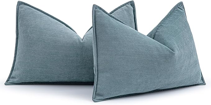 MIULEE Pack of 2 Dusty Blue Decorative Lumbar Chenille Pillow Covers 12x20 | Soft Couch Throw Pillows,Farmhouse Cushion Covers with Elegant Design for Sofa,Bedroom,Living Room,Spring Home Decor
