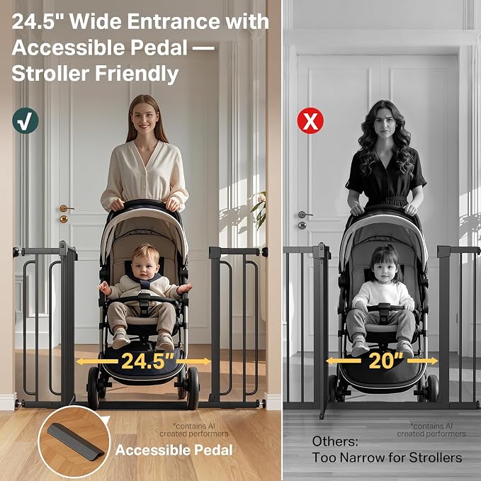 Cumbor 36.6-64" Extra Wide Baby Gate for Stairs, Dog Gates for Doorways, Auto-Close Pet Gate Indoor, Pressure Mounted Walk Through Safety Child Gate for Kids Toddler, Tall Pet Puppy Fence Gate, Black