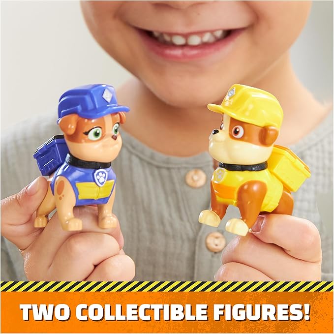 Rubble & Crew, Rubble and Mix Action Figures Set, with 3 oz of Kinetic Build-It Sand and 2 Hand Held Building Toys, Kids Toys for Ages 3 and up