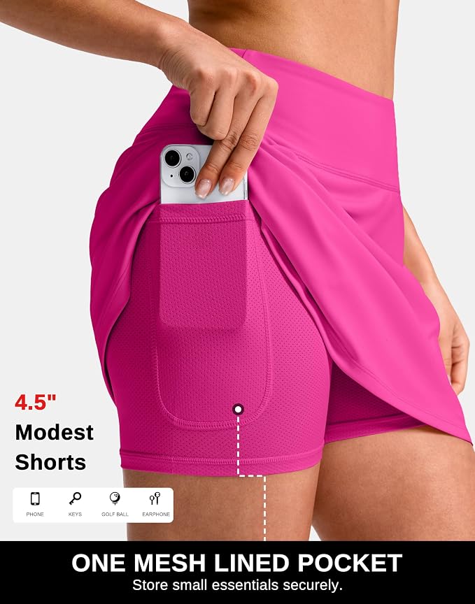 14"/16" Skorts with 3 Pockets | Side Slits, High Waisted, Built-in Shorts, A Line, Casual, Pickleball, Athletic, Golf, Tennis Skirt, for Women