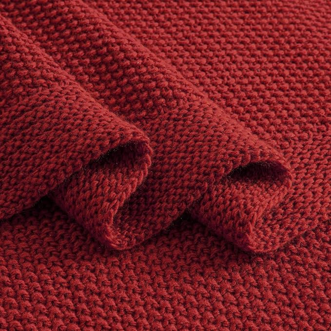 CozeCube Christmas Red Seed Stitch Throw Blanket 50"x60", Farmhouse Decor | Blanket for Couch, Soft Cozy Cable Knit Throw for Bed Sofa Living Room, Lightweight Warm Decorative Christmas Blanket