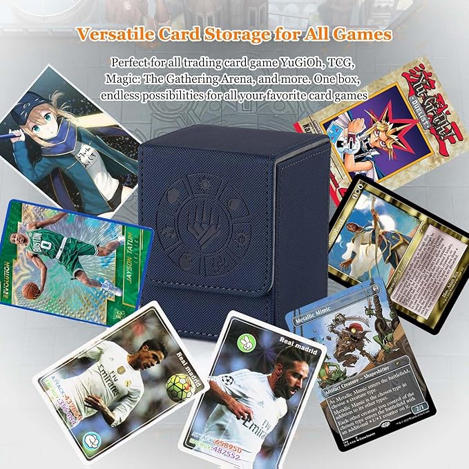 Arkeiliy Card Deck Box, 110+ Storage MTG Deck Box with 50 Pcs Card Sleeve, Collectible Trading Card Cases for Magic Commander and More (Blue)