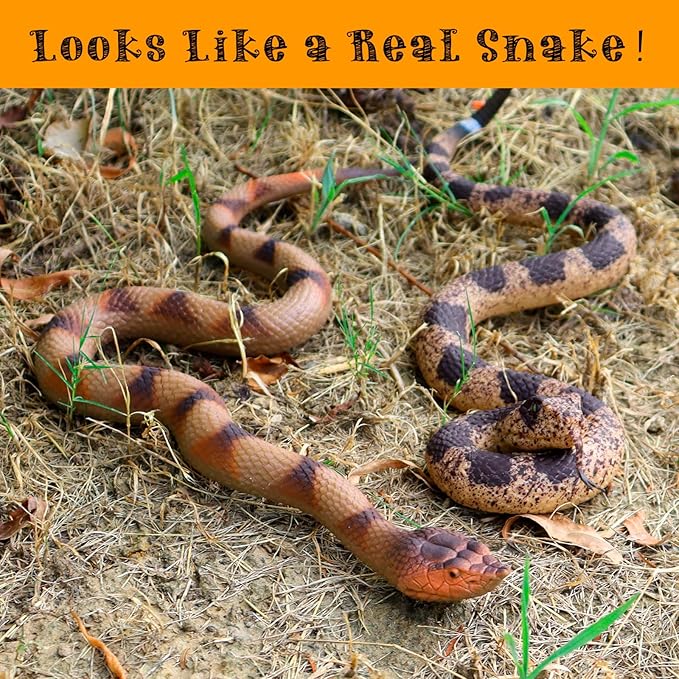 2 Pcs Realistic Rubber Snakes, Plastic Snakes, Prank Snake Toys for Party, Tricking People, Kids Playing, Garden Props Decorations, 14in