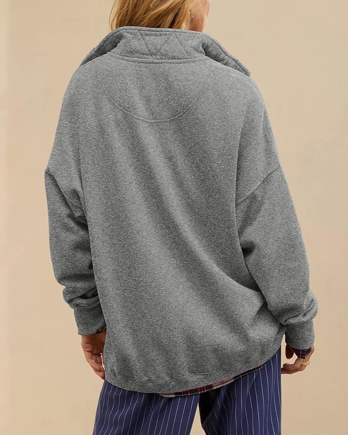 Gacaky Sweatshirt for Women Oversized Casual Long Sleeve Button Henley Neck Pullover Tops Fashion Outfits Clothes