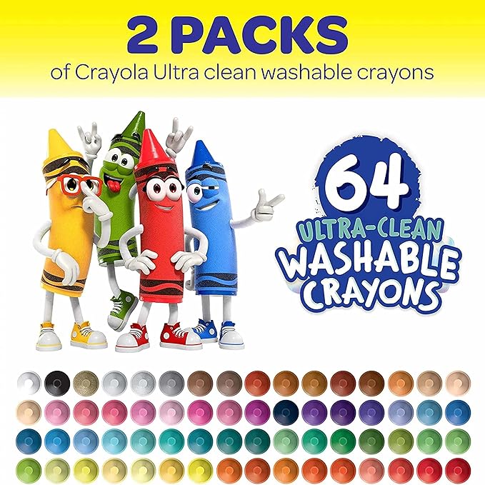 Crayola Washable Crayons for Kids - 64ct (2 Boxes), Essential Easter Basket Stuffers, Bulk Crayons for Toddlers, Spring Crafts, Kids Arts Supplies for Coloring Books [Amazon Exclusive]