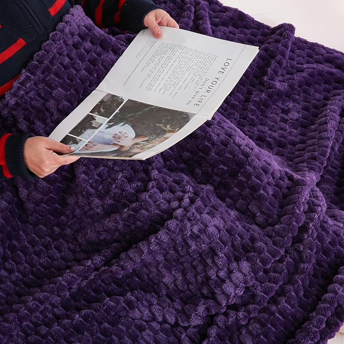 Puncuntex Deep Purple Throw Blanket 90"×90" Fuzzy 3D Jacquard Decorative | Flannel Fleece Super Soft Plush Cozy Blanket for Couch Sofa Chair Lightweight