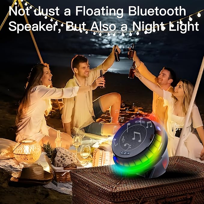 Floating Speaker for Pool with Colorful Lights, IPX7 Waterproof Floating Hot Tub Speaker, 15W Stereo Loud Sound, 360° Loud Stereo Sound, TWS, Great for Pool Shower Travel SPA
