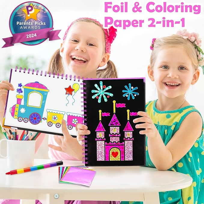 FUNNYB&G Foil Art Crafts for Kids Ages 4-8: Valentines Crafts for Kids 2026,Birthday Gift for Girls,Art and Crafts,Party Favors,Creative Toys for Girls Boys 4 5 6 7 8 9 Years Old(Amusement Park)