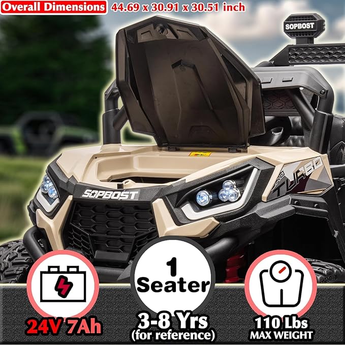 sopbost 24V Ride On Car with Remote Control, 4x4 Rdie On Toy for Kids, Battery Powered Electric Vehicles, 2WD/4WD Switchable, EVA Tires Wheels, Single-Seater, Music Play (Quicksand)