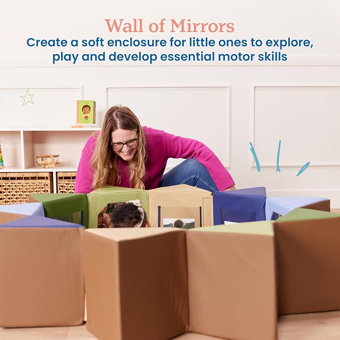 ECR4Kids SoftZone Wall of Mirrors Activity Center and Play Mat, Sensory Toy, Earthtone, 3-Piece